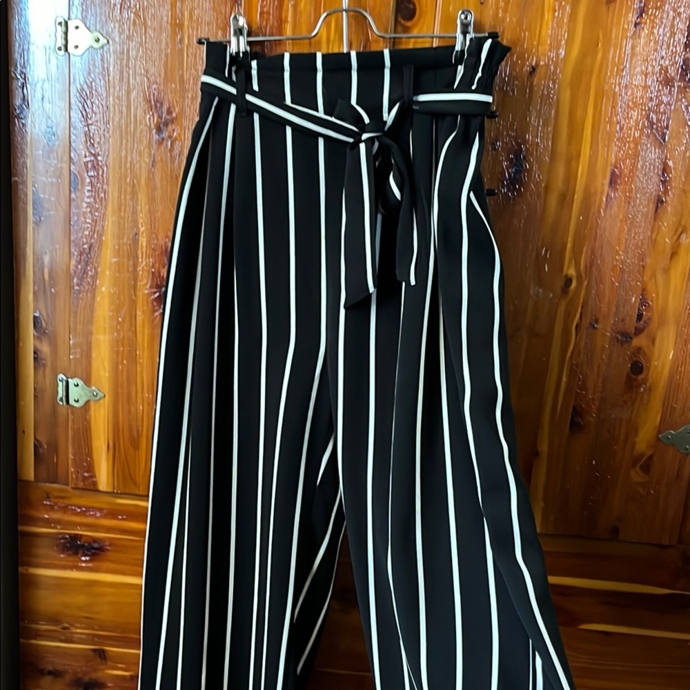 Black and White Striped Women's Pants